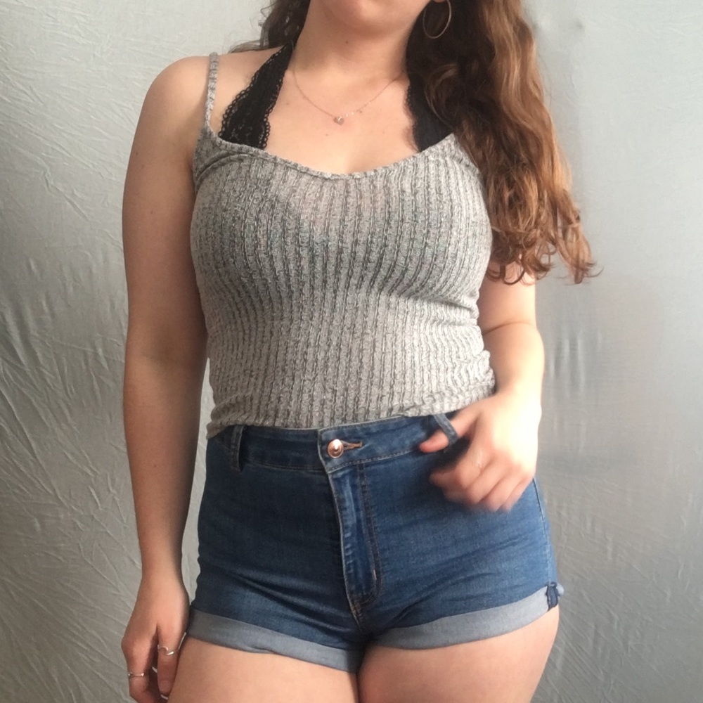 Grey striped crop tank